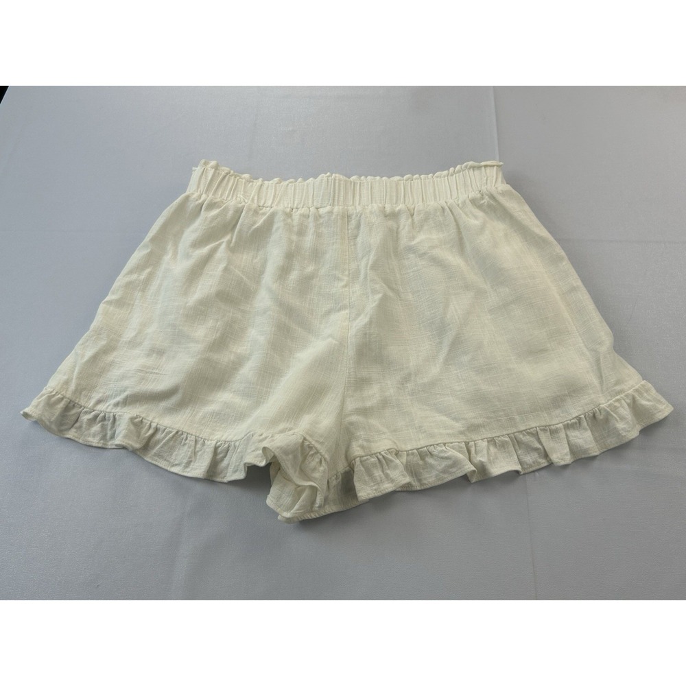 Pants Store Linen Blend Shorts Large Ivory Ruffle Pull On Cottagecore Boho